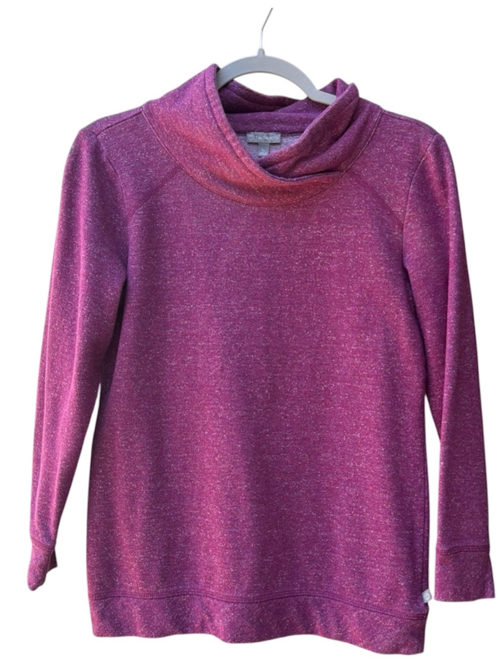 T by Talbots Sweatshirt Marled Raspberry Crossover Collar WM SZ SP